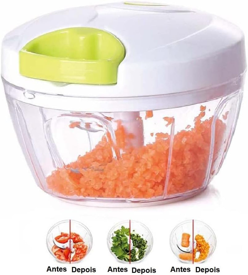 Mini Processador Triturador Manual de Alimentos – 3 Lâminas de Aço Inoxidável e Capacidade de 500ml